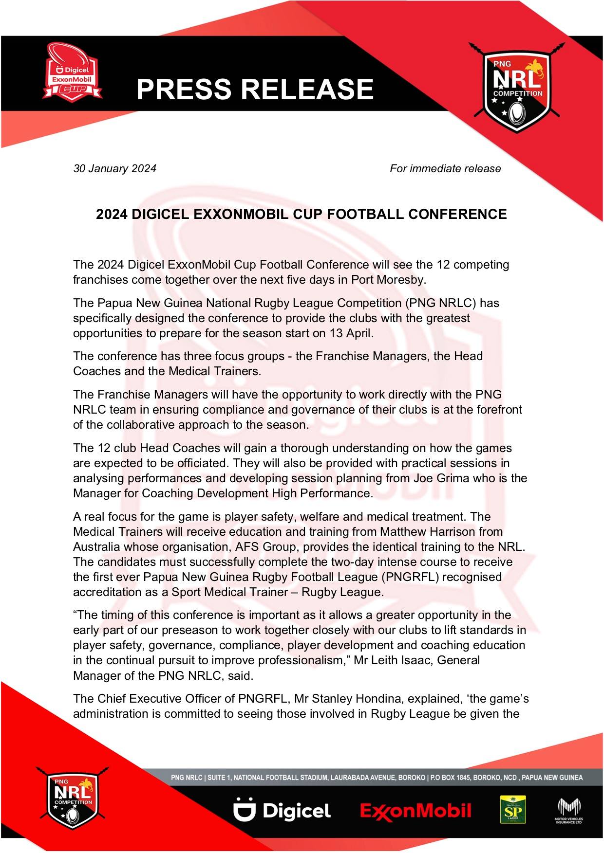 2024 DIGICEL EXXONMOBIL CUP FOOTBALL CONFERENCE PNG NRLC